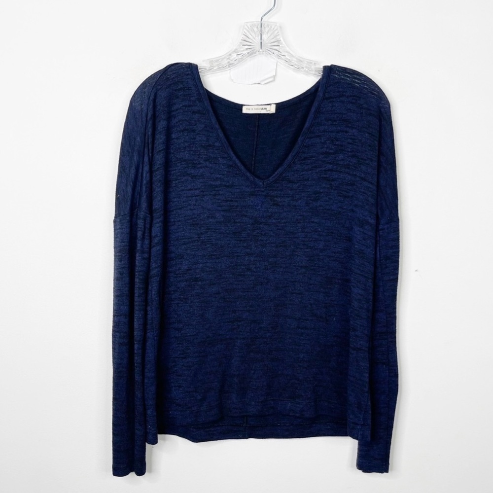 RAG & BONE | Theo V Neck Long Sleeve Sweater Top Marled Navy Sz.‎ XS - Picture 2 of 3